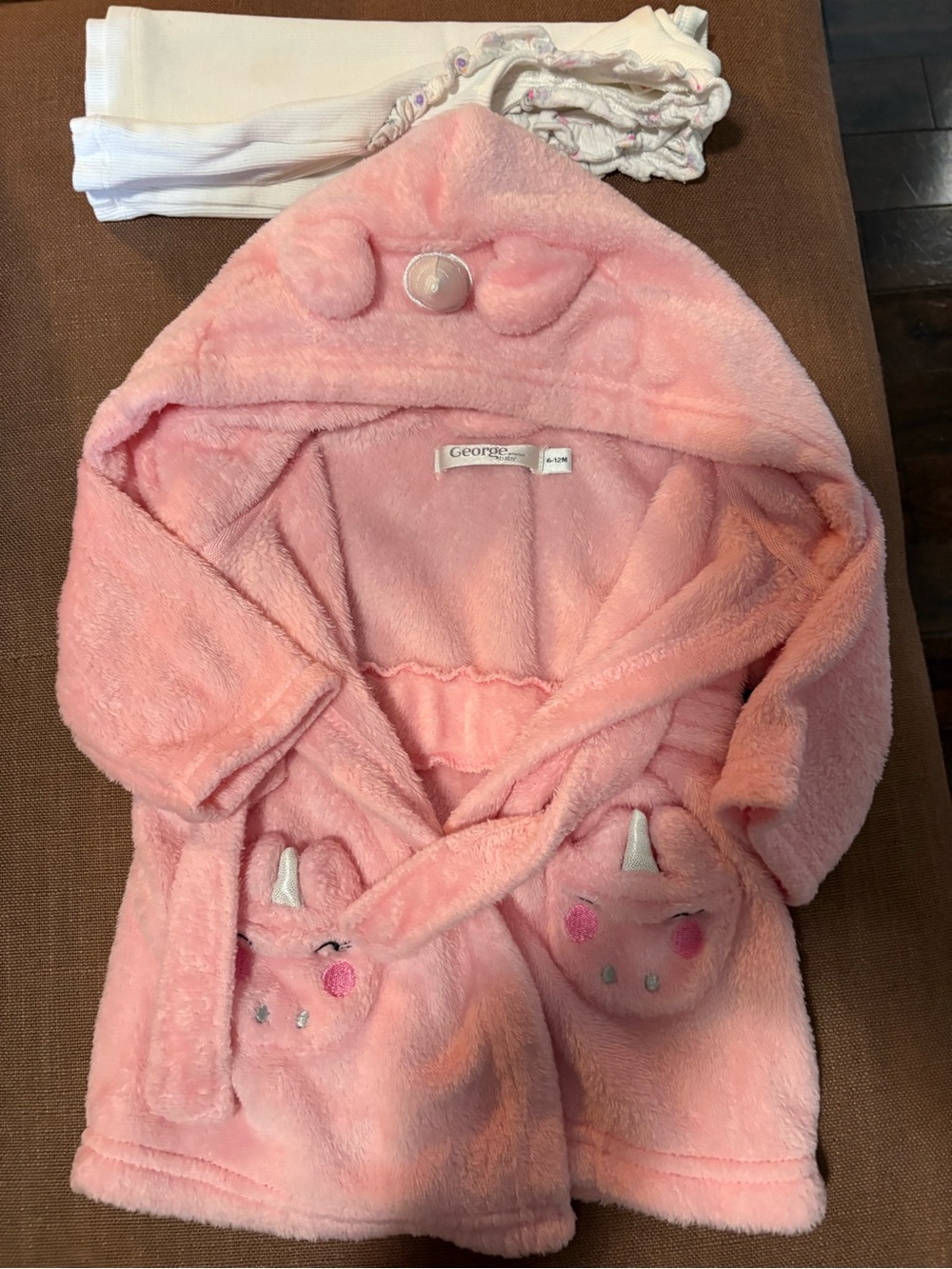 George Pink Plush Unicorn Hooded Kids Robe with Pockets